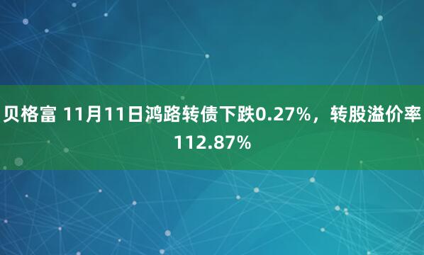 贝格富 11月11日鸿路转债下跌0.27%，转股溢价率112.87%